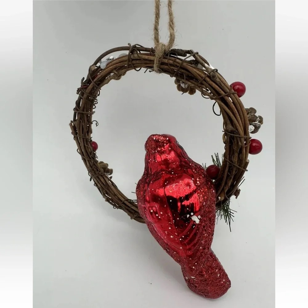 NWT Pottery Barn Christmas Red Glitter Bird Cardinal Holiday Wreath Ornament